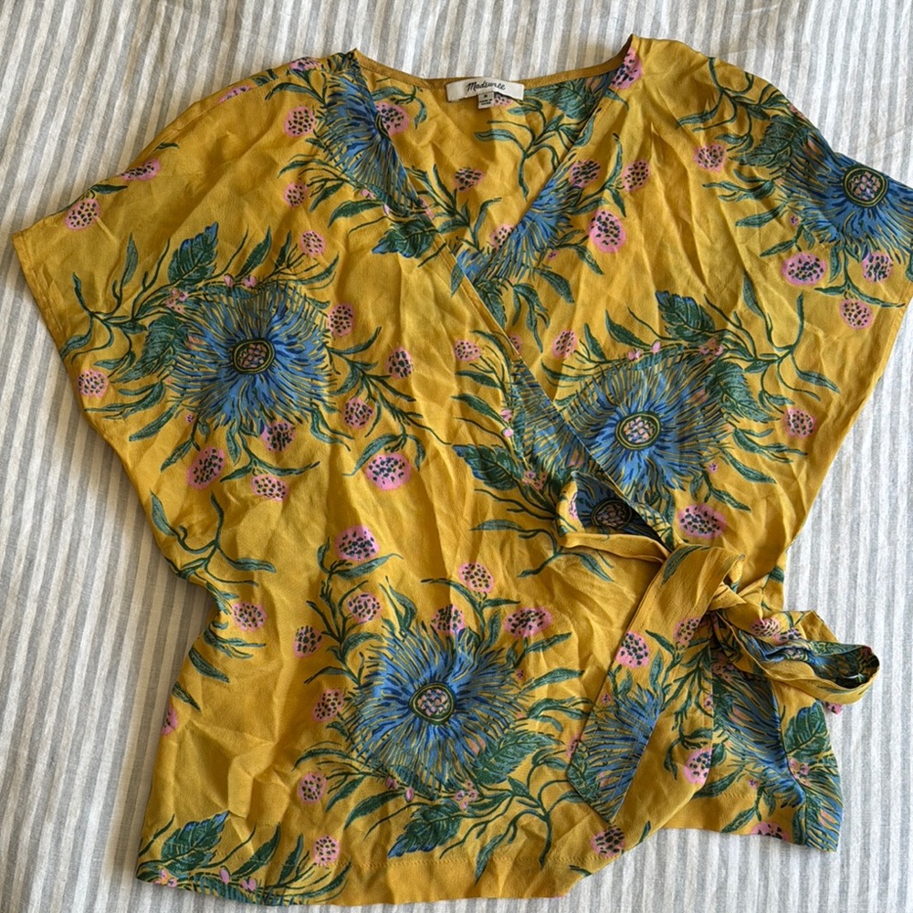 Madewell Will Floral Yellow Wrap Top